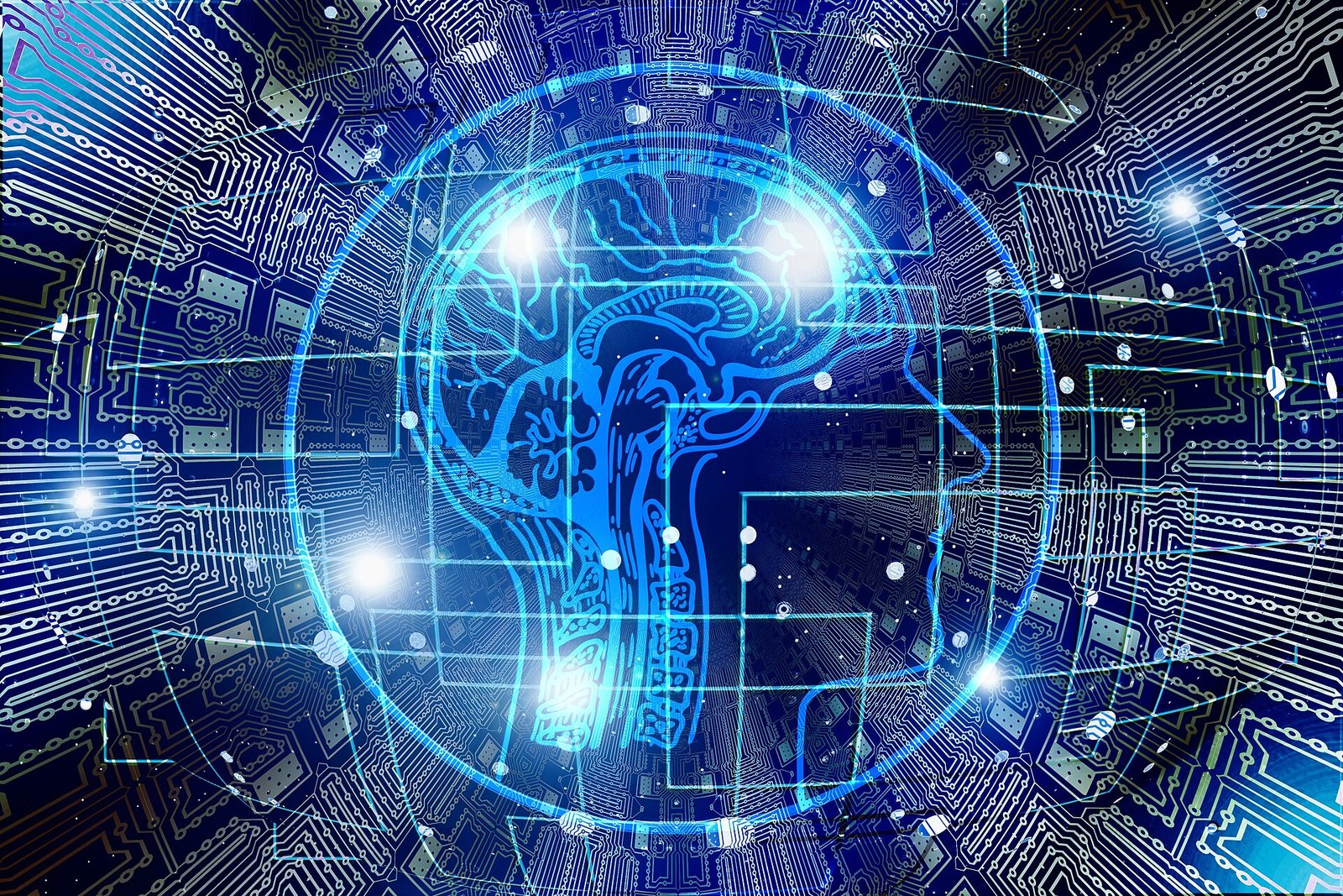 Ilustração abstrata de inteligência artificial com circuitos digitais